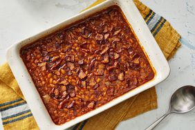 Southern Living Homemade Baked Beans in the dish ready to serve