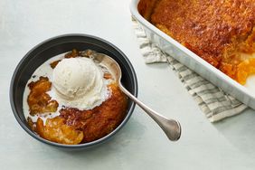 Southern Living Fresh Peach Cobbler in a bowl to serve with ice cream 