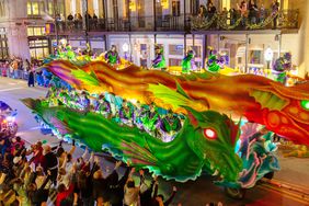 Dragon Mardi Gras float at night