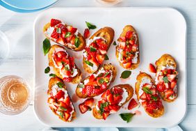 Spicy Strawberry-Goat Cheese Crostini on a platter