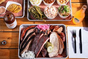 Overhead shot of barbecue and sides from Prime BBQ