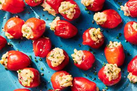 Southern Living Pimiento Cheese-Stuffed Peppers on a blue platter to serve