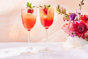 Southern Living Strawberry-Rhubarb Spritzes in glasses to serve