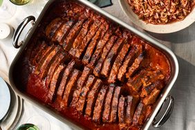 Southern Living Sweet-and-Sour Braised Beef Brisket in the pan ready to serve