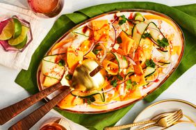 Southern Living Cantaloupe Salad with Chile-Lime Dressing on a platter to serve