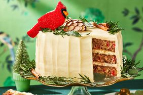 Southern Living The Redbird Cake sliced on a cake plate to serve