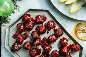 Southern Living Pepper Jelly Meatballs on a platter to serve