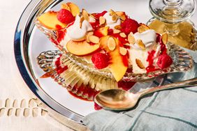 Southern Living Peach Melba Sundae in a dish to serve 