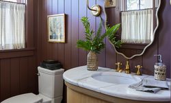 2024 IDea House powder bath wainscot paneling hand-painted grasscloth wallpaper