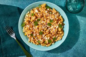 Southern Living Elote Pasta Salad in a bowl to serve 