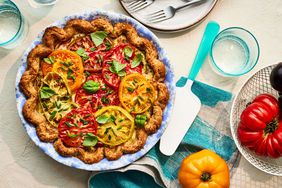 Southern Living Heirloom Tomato Pie finished in the pan and ready to serve