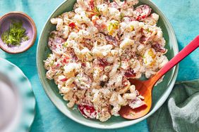 Southern Living Bacon Ranch Pasta Salad in the bowl to serve