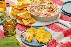 Southern Living Boat Dip ready to serve with tortilla chips