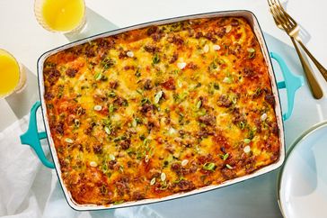 Southern Living Best Breakfast Casserole in the pan ready to serve