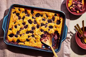 Southern Living Bisquick Blackberry Cobbler in the dish to serve 