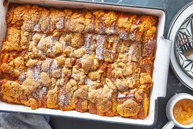 Southern Living Brioche Cinnamon French Toast Casserole in the pan ready to serve