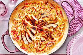 Southern Living Cajun Chicken Pasta in the pan ready to serve 