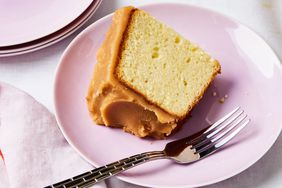 Southern Living Caramel Frosted Pound Cake sliced on a plate to serve