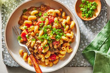 Southern Living Cheeseburger Pasta in a bowl to serve