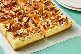 Southern Living Creamy Peach Pie Bars sliced and ready to serve