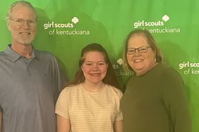 Ellie Huntt with her parents, Jessica and David Huntt