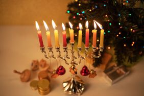 Hanukkah menorah and Christmas tree