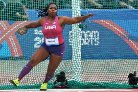 US' Veronica Fraley competes during the women's discus throw