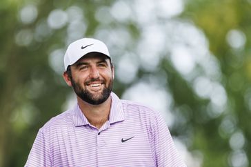 Scottie Scheffler of the United States looks on from the 16th tee during the first round of the FedEx St. Jude Championship at TPC Southwind 