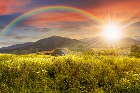 rainbow in mountains