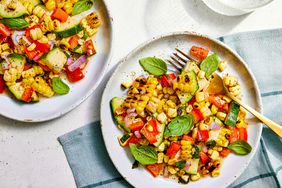 Southern Living Grilled Corn Salad on plates to serve