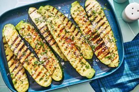 Grilled Zucchini on a blue platter - Southern Living