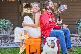 Thomas Rhett Akins and Lauren Akins Sitting on Coolers 