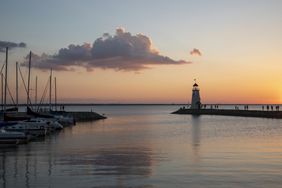 Lake Hefner lighthouse at sunset