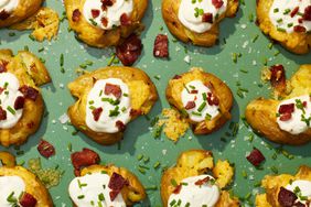 Southern Living Loaded Smashed Potatoes on the pan ready to serve 