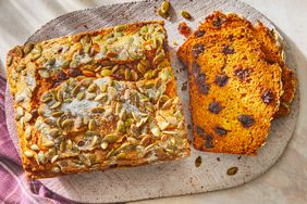 Southern Living Pumpkin Bread sliced on a cutting board