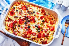 Southern Living Pizza Casserole with a serving scooped out to eat