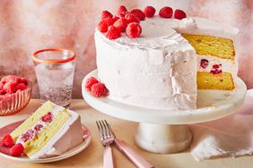 Southern Living Raspberry Lemon Cake ready to serve with a slice cut out