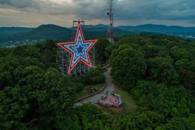 roanoke star lit in red, white, and blue