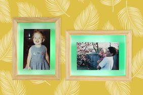 Two Friendship Lamp Picture Frames over a leaf patterned background