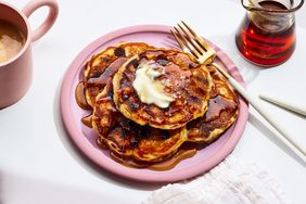 Southern Living Chocolate Chip Pancakes on a plate to serve with syrup and butter 