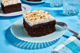 Southern Living Smores Sheet Cake sliced on a plate to serve