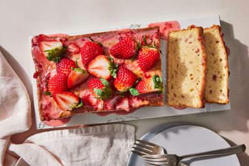 Southern Living Strawberry Pound Cake on a platter to serve