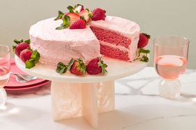 Southern Living Strawberry Cake with a slice out to serve