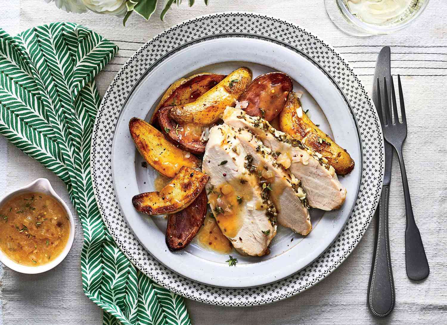 Turkey with Shallot-Mustard Sauce and Roasted Potatoes