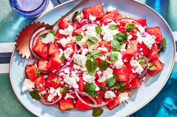 Southern Living Watermelon Feta Salad on a platter to serve 