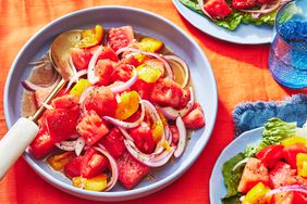 Southern Living Watermelon Tomato Salad in a bowl to serve 