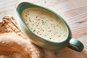 Southern Living White Country Gravy in a gravy boat to serve