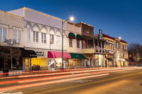 Town lit up at night